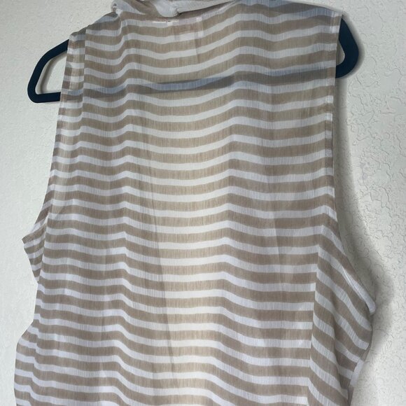 Chicos 3 Draped Open Front Striped Cardigan XL Vest Sheer Tan Striped - Picture 8 of 11